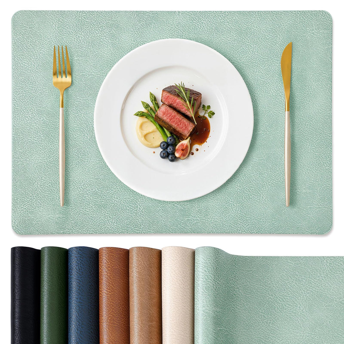 homing Faux Leather Vinyl Placemats Set of 6, Easy to Clean, Beige
