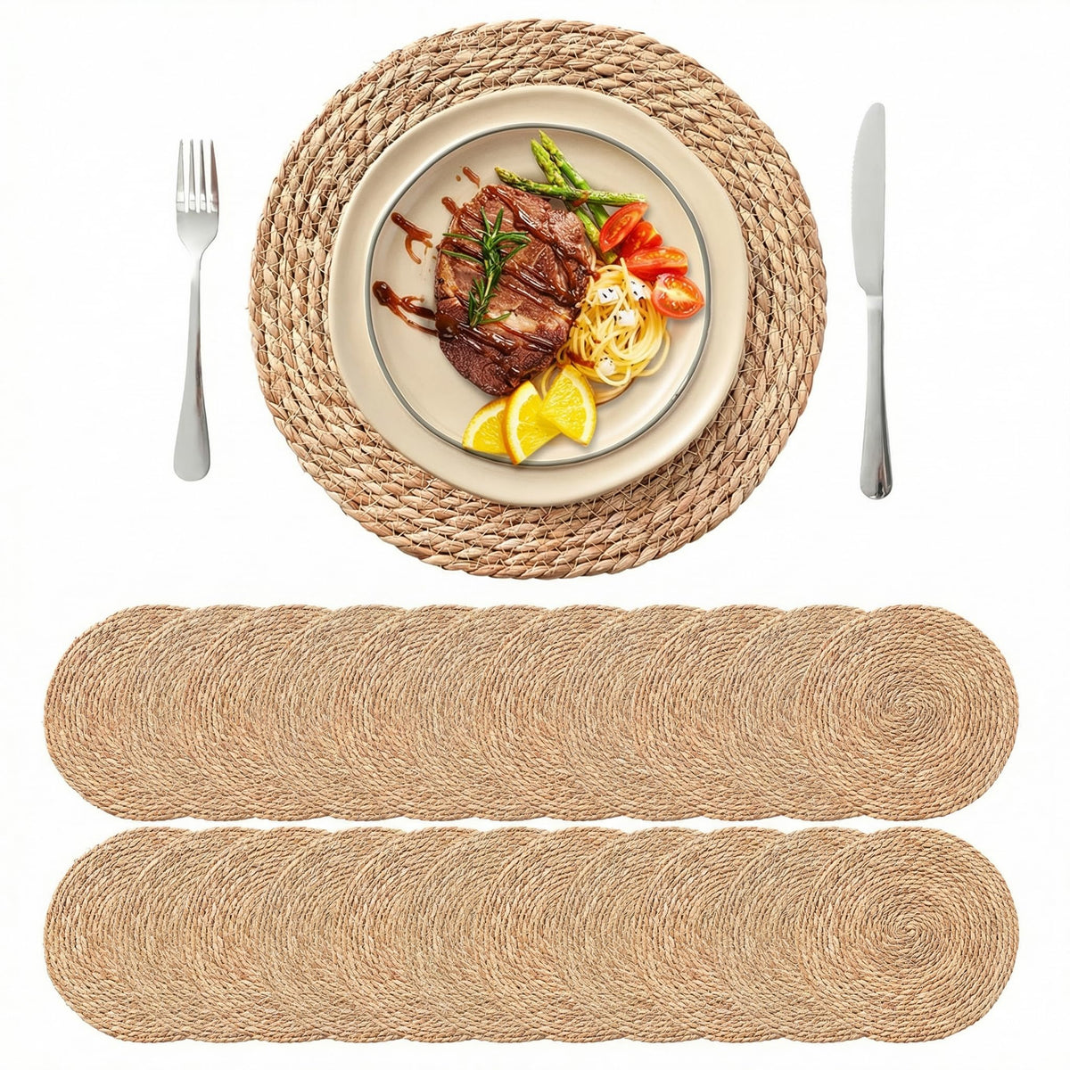 13.8'' Round Woven Placemats Set of 12, Boho Wicker Chargers, Terrekraft