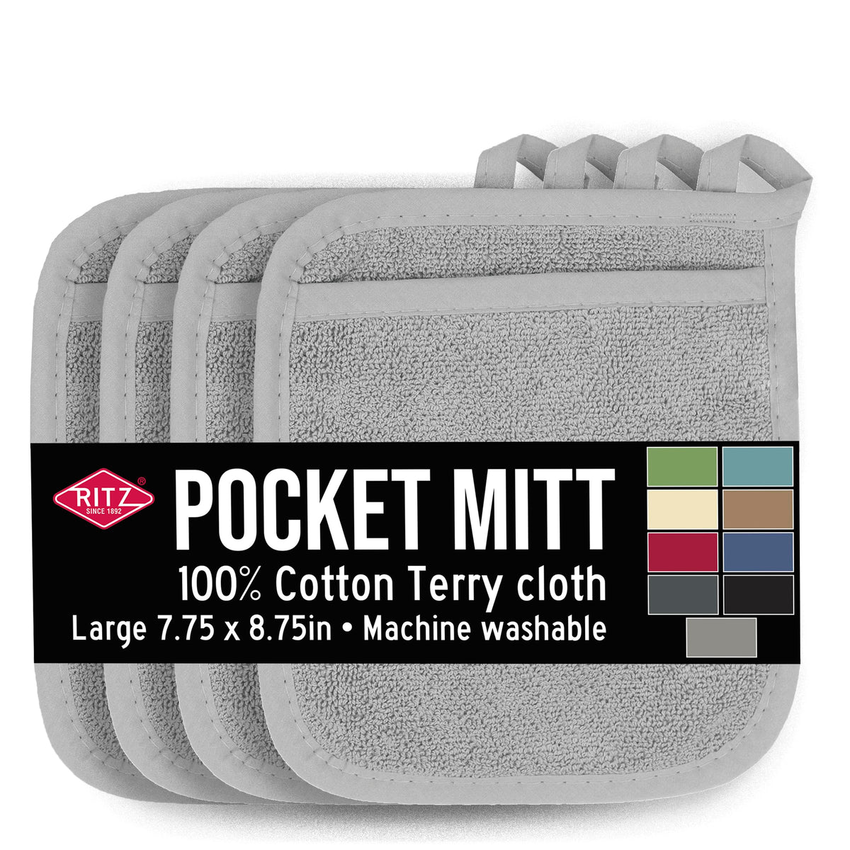 RITZ Terry Pocket Mitt & Hot Pad: Unparalleled Heat Resistant, Durable 100% Cotton – Ergonomically Designed for Optimal Grip – Easy-Care Machine Washable – 2-Pack, Paprika