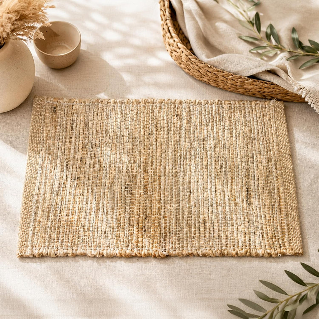 Chardin Home Eco-Friendly Natural Jute/Hemp Placemats 13''x''19, Set of 4 Natural/Beige Table Mats | Perfect for Holidays, Thanksgiving, Christmas, or Everyday Meals
