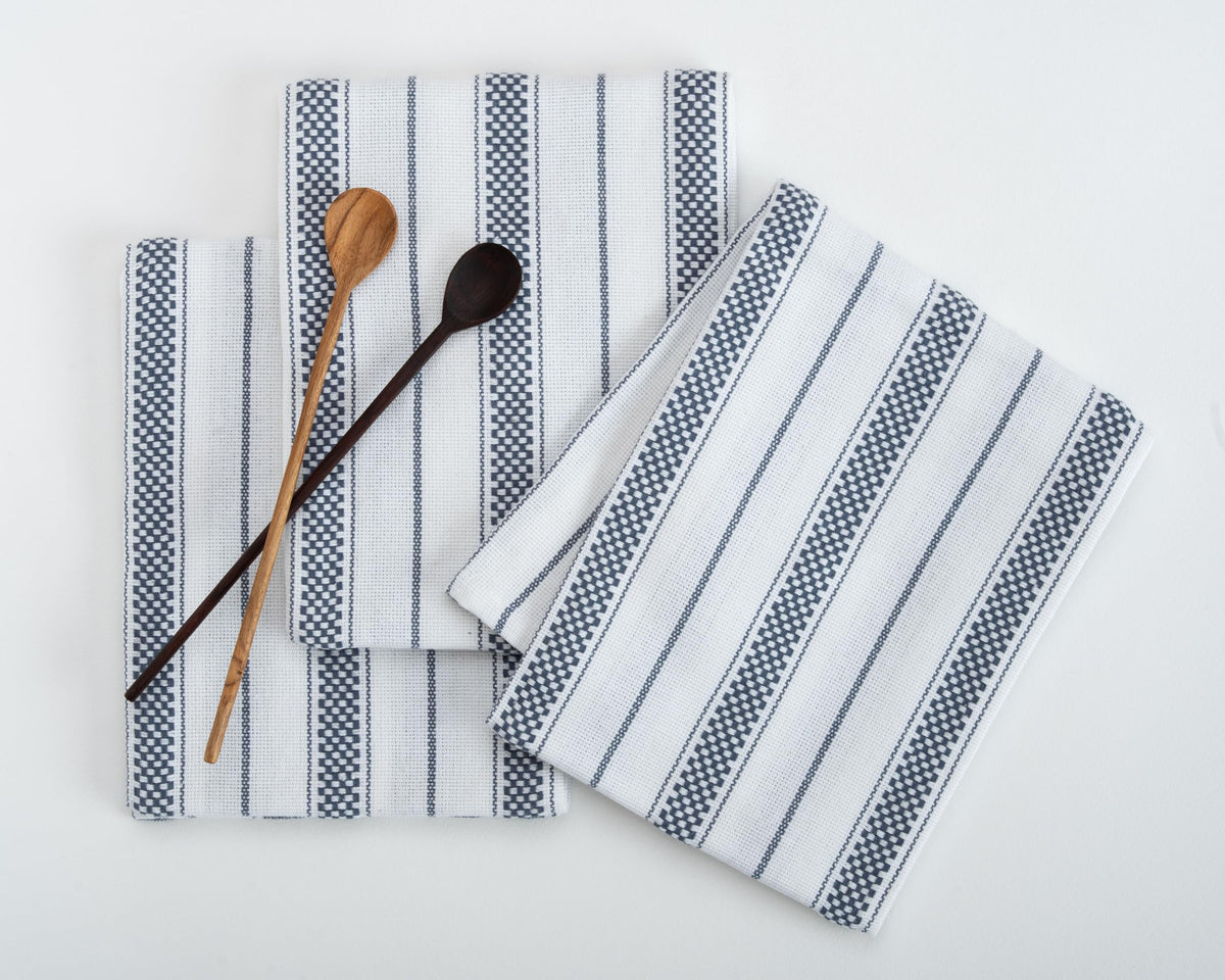 Kitchen Towels Set – Pack of 6 (20’’ x 30’’) Extra Large Premium Cotton Dish Towels for Kitchen – Chain Stripe Towels – Absorbent – 100% Cotton – with Hanging Loop – Beige