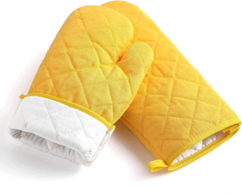 Oven Mitts and Pot Holders 4 pcs Set,High Heat Resistant 500 Degree Extra Thicken Long Kitchen Cotton Oven Glove for Cooking (12 Inch,Yellow)