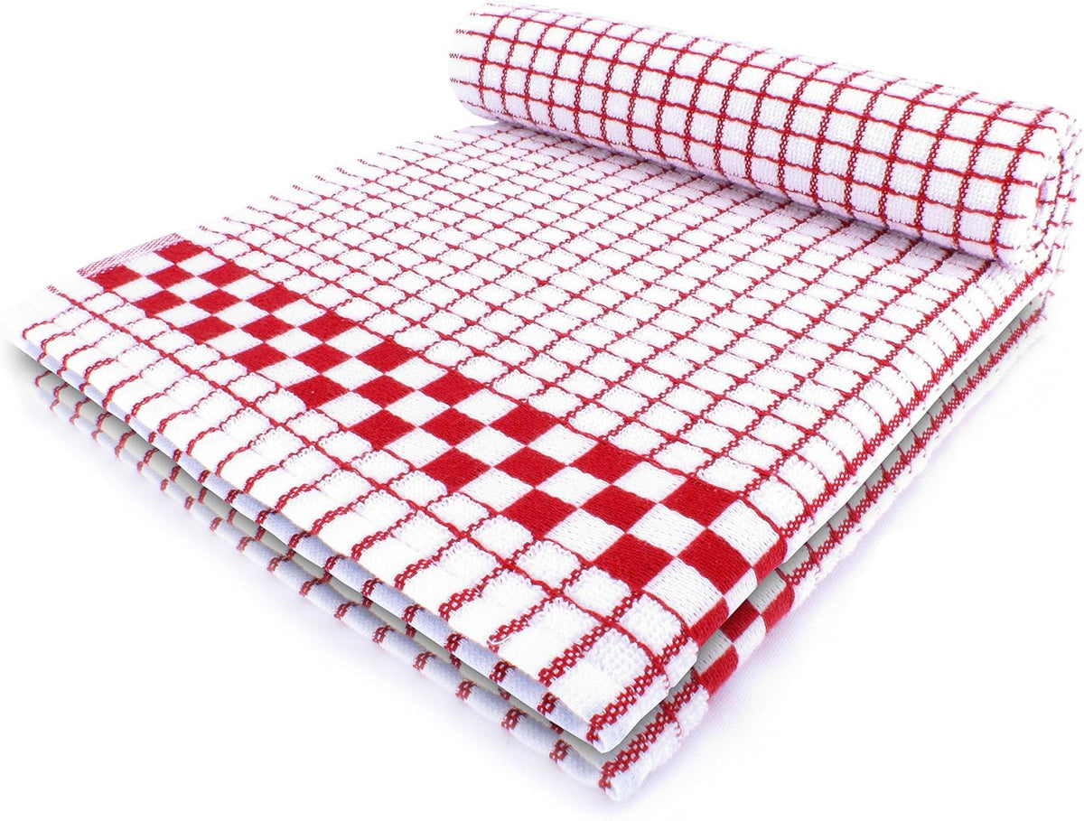 Fecido Classic Kitchen Dish Towels with Hanging Loop - Heavy Duty Absorbent Dish Clothes - European Made 100% Cotton Tea Towels - Set of Two, Red