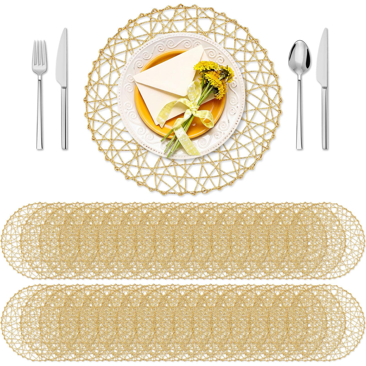 Threehoney Paper Braided Round Placemats, Set of 24, Brown, 13 in