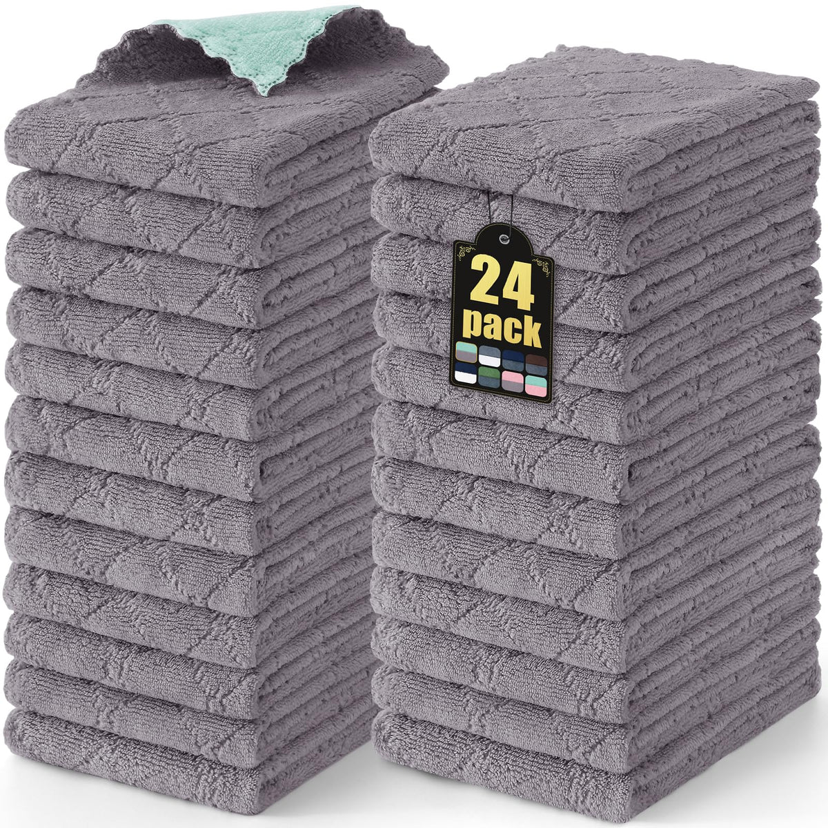 Mordimy 12 Pack Soft and Absorbent Kitchen Cloths, Dark Grey & White