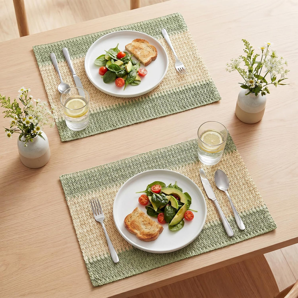 Artoid Mode Light Green Paper Woven Stripe Placemats Set of 4-12x18 Inch