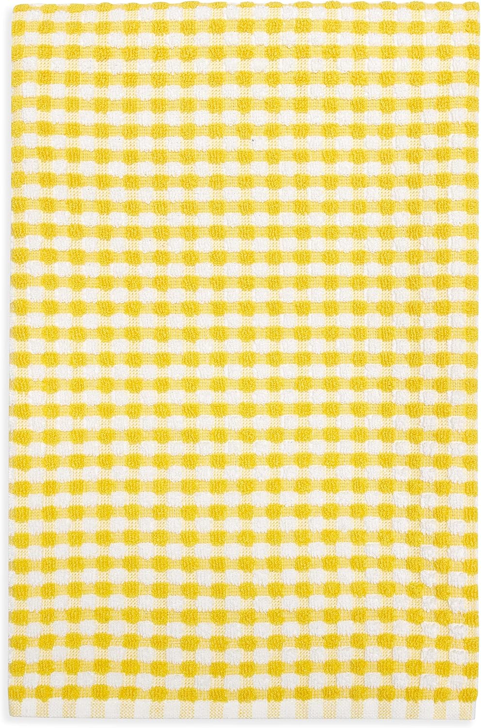 Gingham Check Terrycloth Kitchen Dish Towel Absorbent Large 18 x 28 Inches with Hanging Loop, Set of 4 (Lemon Yellow)