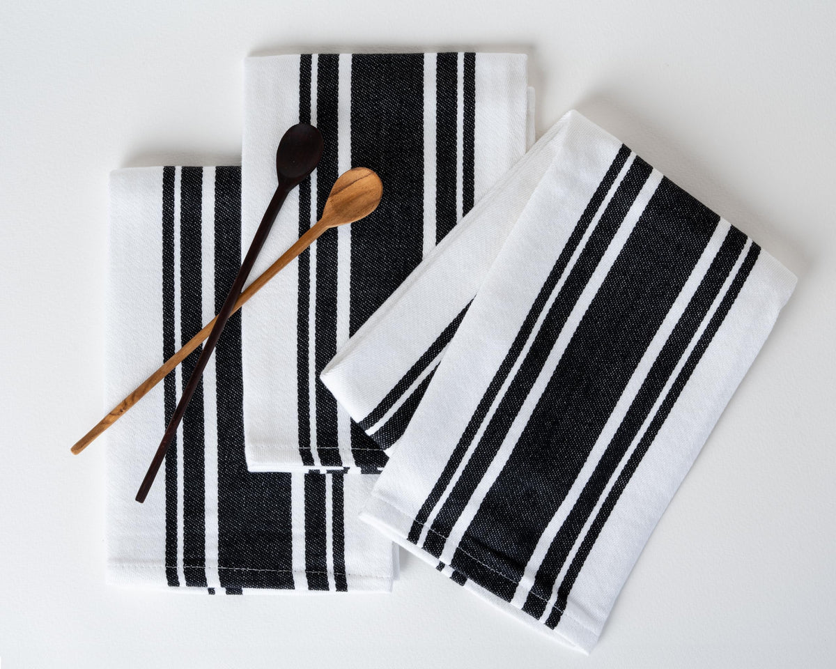 Kitchen Towels Set – Pack of 6 (20’’ x 30’’) Extra Large Premium Cotton Dish Towels for Kitchen – Chain Stripe Towels – Absorbent – 100% Cotton – with Hanging Loop – Beige