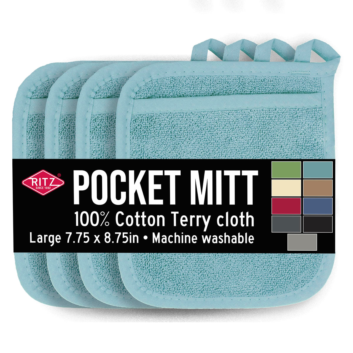 RITZ Terry Pocket Mitt & Hot Pad: Unparalleled Heat Resistant, Durable 100% Cotton – Ergonomically Designed for Optimal Grip – Easy-Care Machine Washable – 2-Pack, Paprika