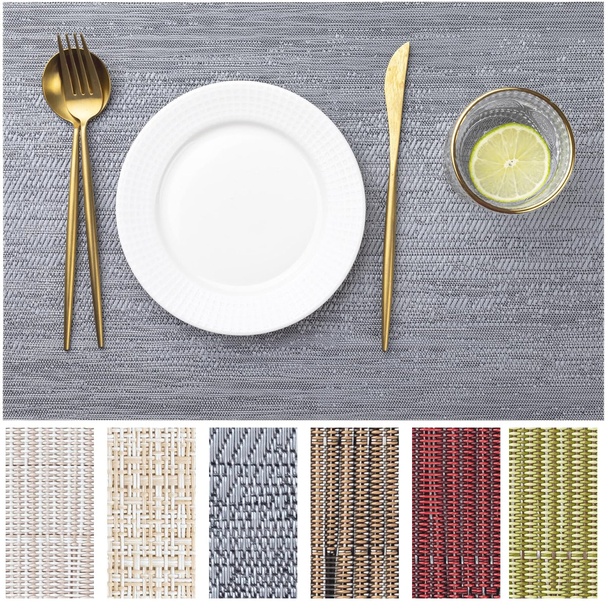LEXMORE Placemats Set of 4 Vinyl/Plastic Woven Place Mats for Kitchen Table Indoor/Outdoor Washable Placemat Wipeable Dining Table Mats(Navy Blue)