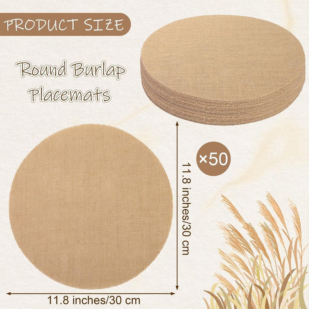 Aneco 50 Pcs Round Burlap Placemats 11.8 Inch Reusable Fall Table Mats