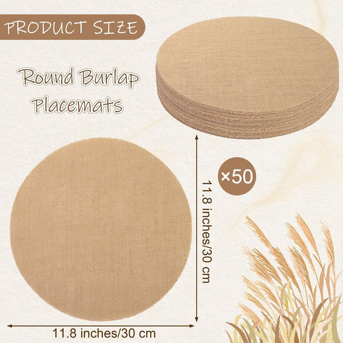 Aneco 50 Pcs Round Burlap Placemats 11.8 Inch Reusable Fall Table Mats