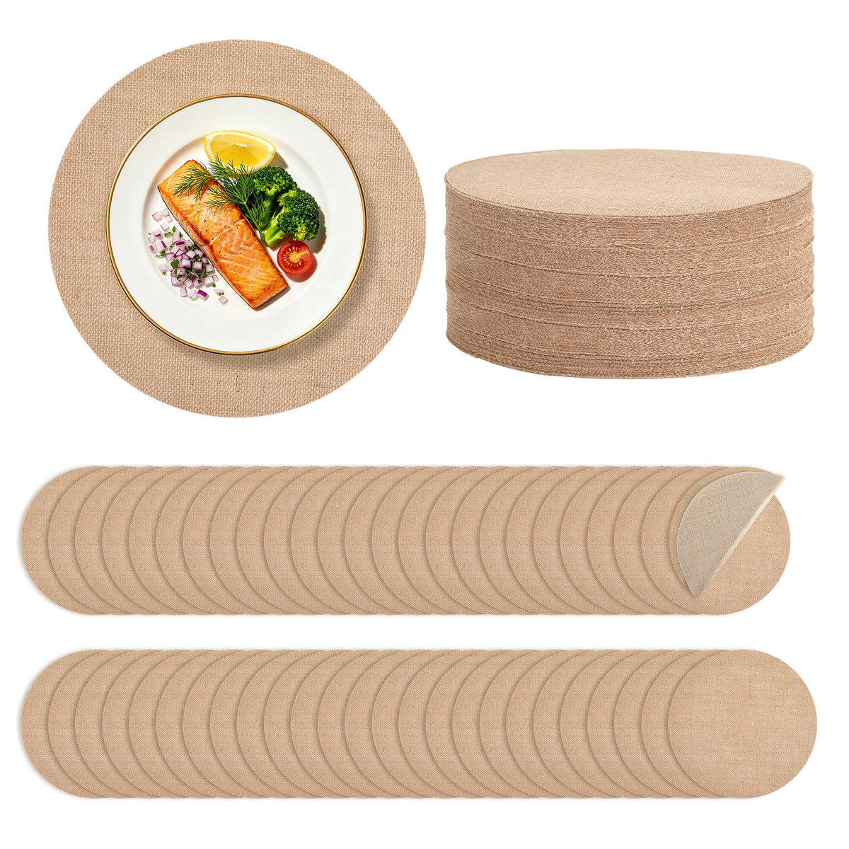 50 Pieces 11.8 Inch Burlap Round Placemats,Reusable Rustic Jute Table Mats