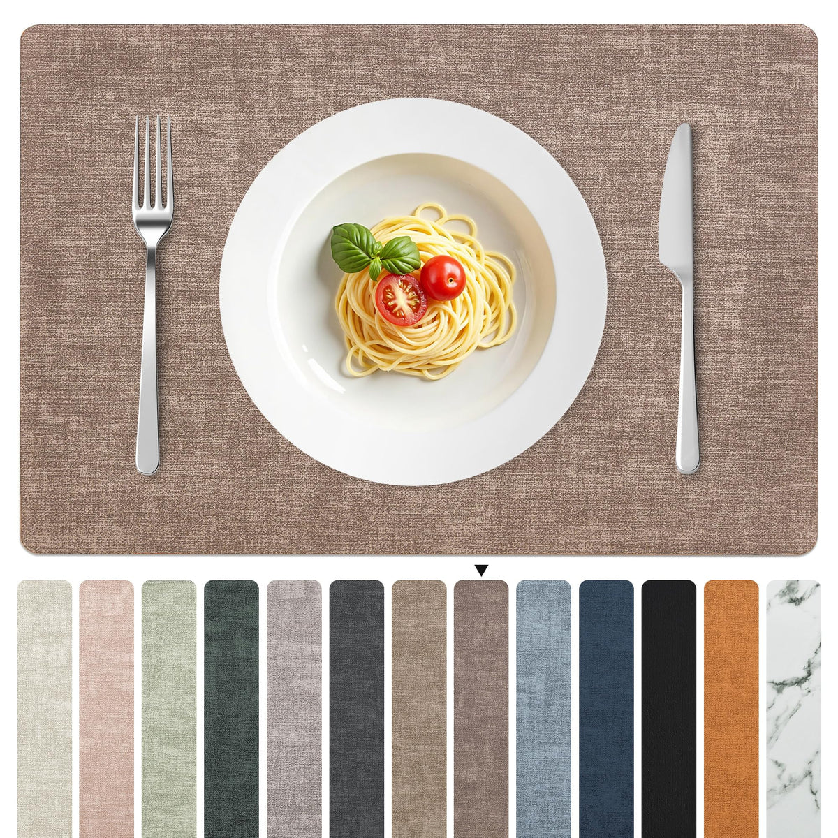 FROMHEART Faux Leather PU Placemats Set of 6 (Light Blue,11.8" x 17")