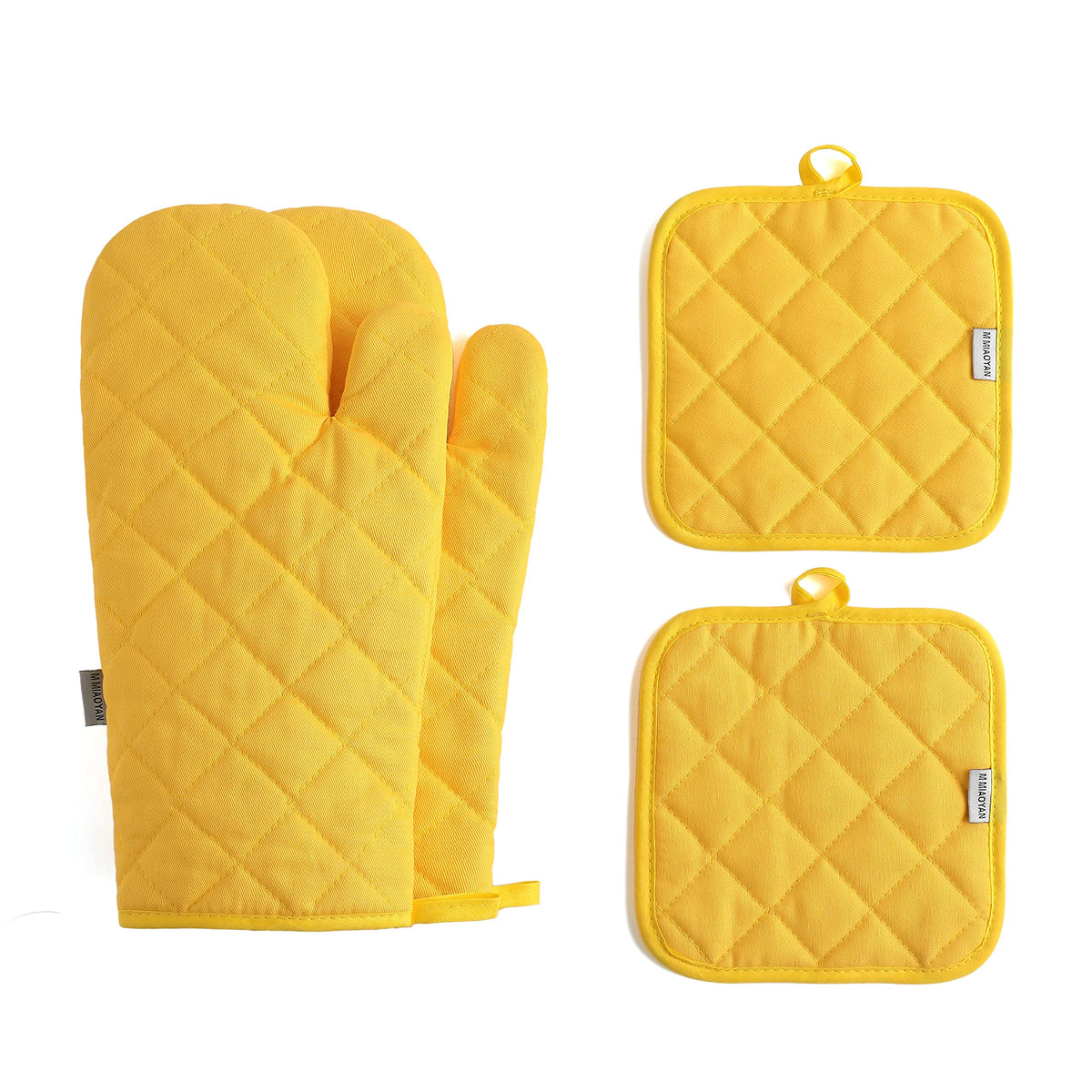 Oven Mitts and Pot Holders 4 pcs Set,High Heat Resistant 500 Degree Extra Thicken Long Kitchen Cotton Oven Glove for Cooking (12 Inch,Yellow)