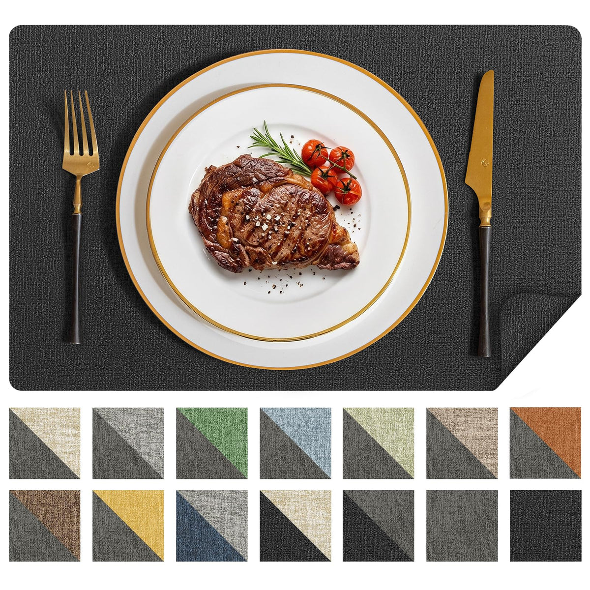 Romanstile Placemats Set of 6, Reversible Faux Leather Wipeable Table Mats