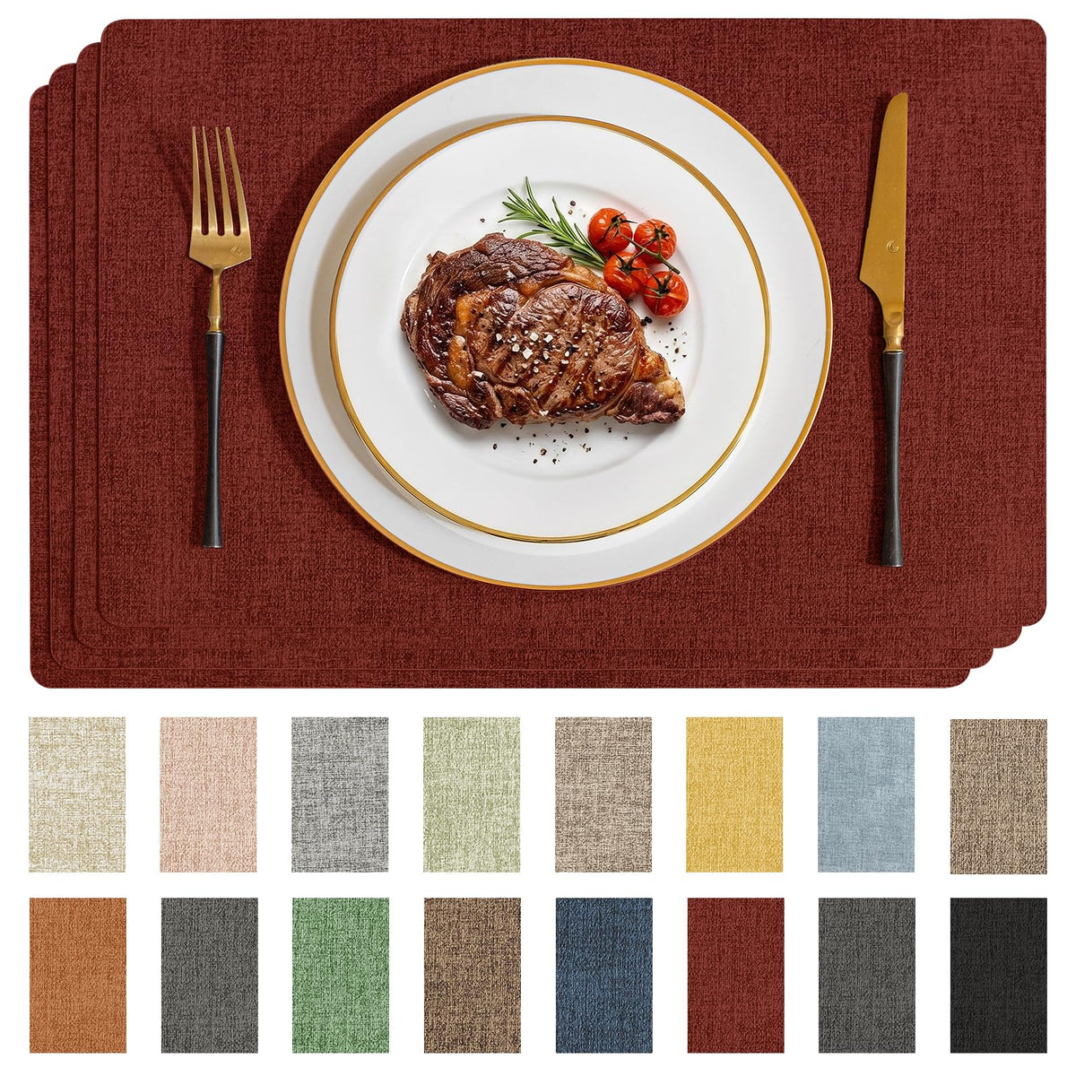 Romanstile Faux Leather Vinyl Placemats Set of 6, Beige