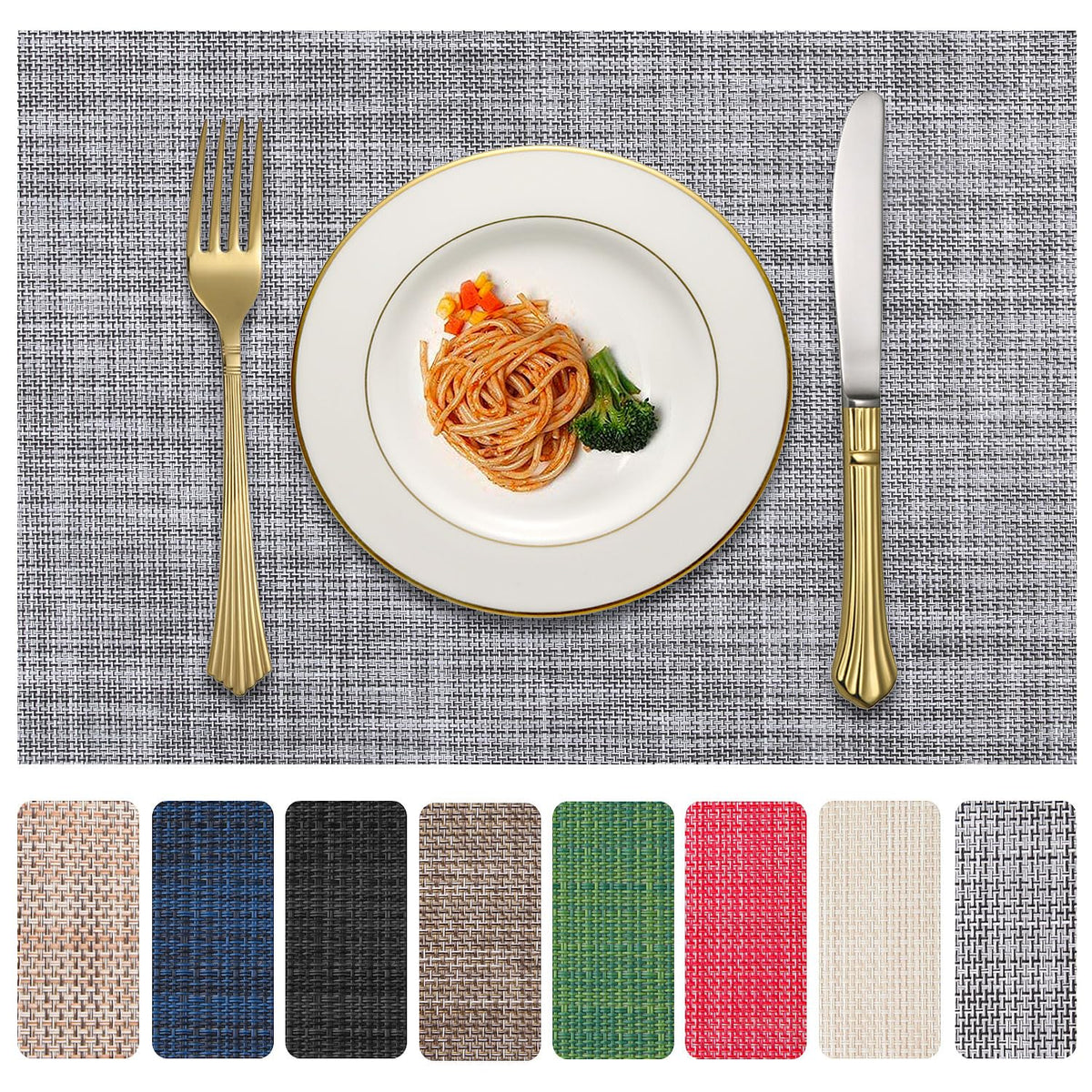 Vinyl Placemats Set of 4, PVC Woven Washable Non-Slip Table Mats, Heat Resistant Wrinkle Free Place Mats for Dining Table, Easy to Clean (4, Navy Blue)