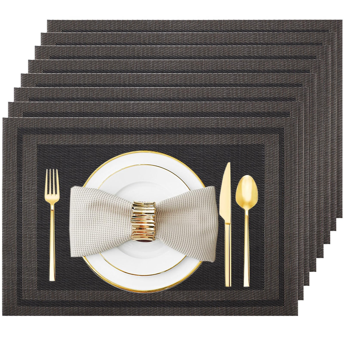Silver Grey Vinyl Placemats Set of 6, Heat Resistant Table Placemats