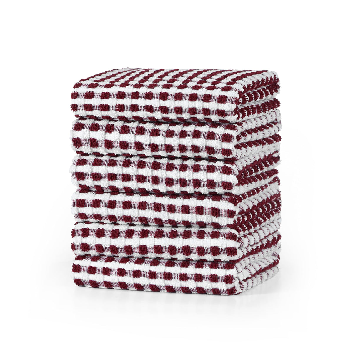 SALAS Cotton Dish Towels Cloths for Kitchen Drying Dishes, Lattice Terry Kitchen Towels, Absorbent Cloths with Hanging Loop, 16‘’ x 26‘’, 4 Packs, Wine Red and Black