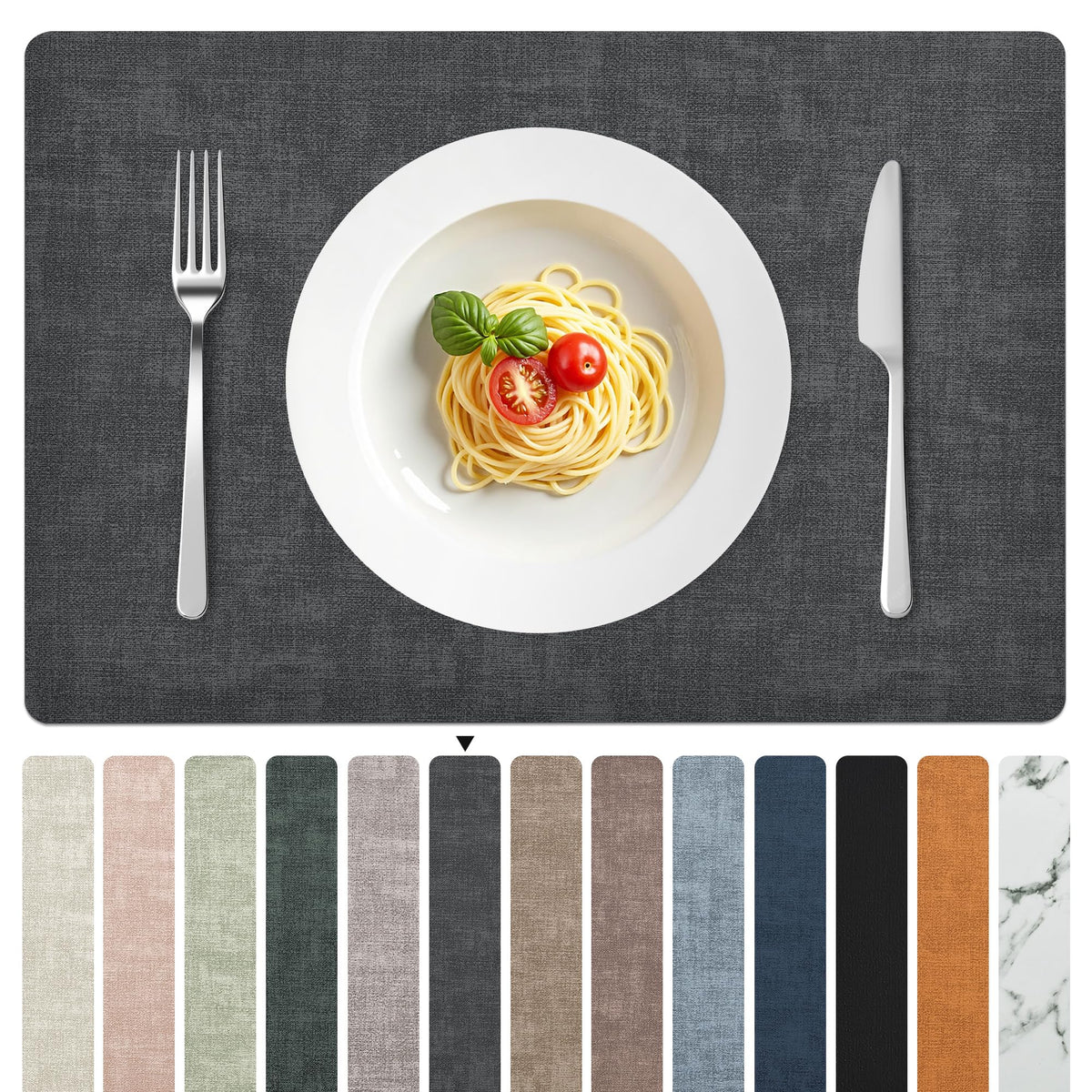 FROMHEART Faux Leather PU Placemats Set of 6 (Light Blue,11.8" x 17")