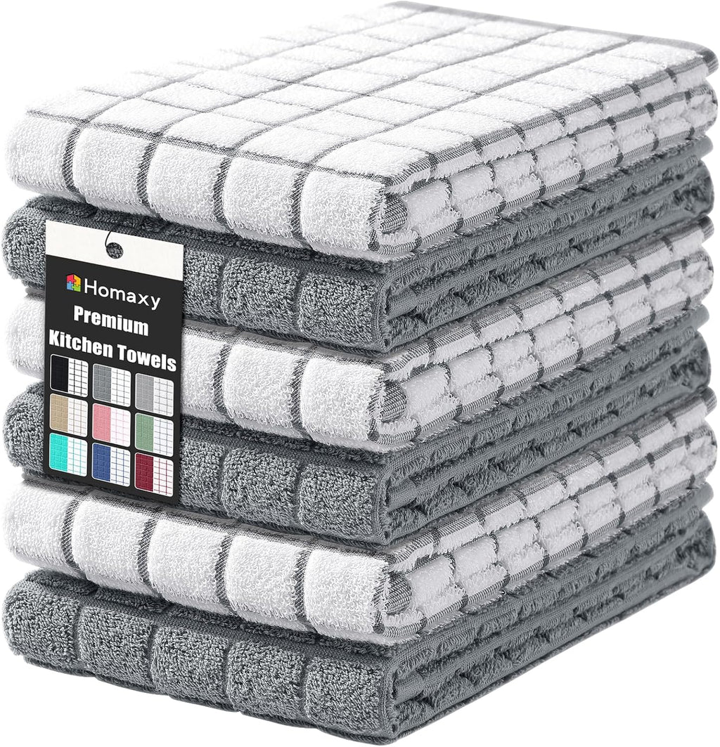 Homaxy Large Premium Cotton Kitchen Towels 16"x 28", 6 Pack, Grey