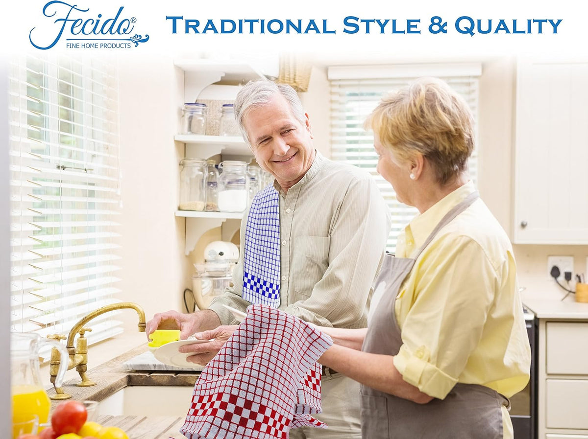 Fecido Classic Kitchen Dish Towels with Hanging Loop - Heavy Duty Absorbent Dish Clothes - European Made 100% Cotton Tea Towels - Set of Two, Red