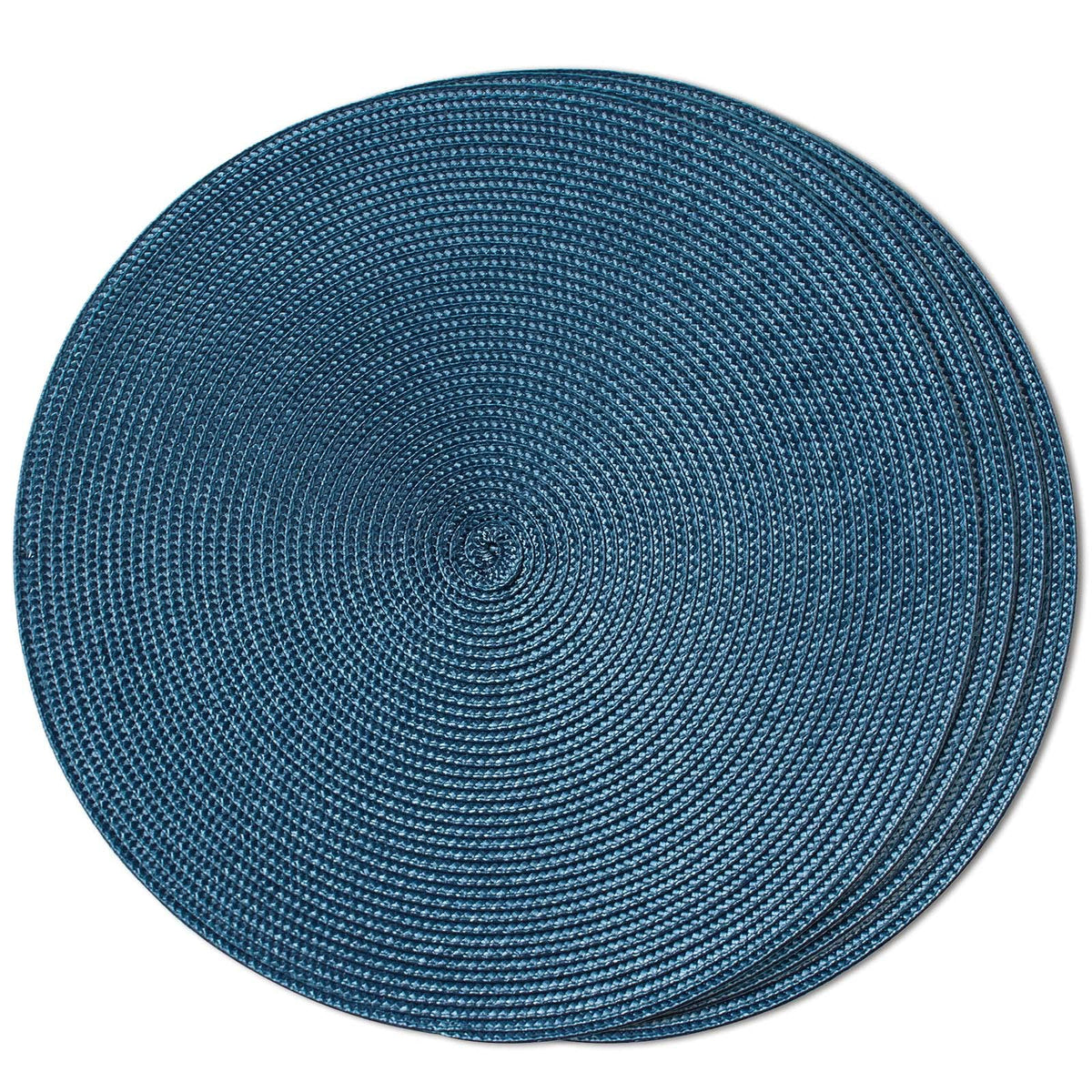 FunWheat Round Braided Placemats Set of 6 Table Mats for Dining Tables Woven Washable Non-Slip Place mats 15 in(Blue, 6pcs)