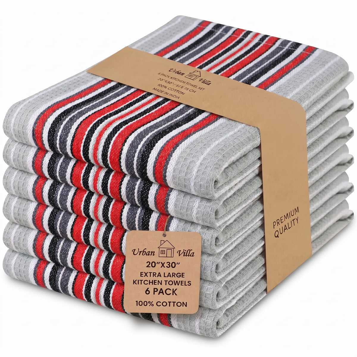 Urban Villa Kitchen Towels Cotton Dish Towels 12”x12” (Set of 8) Grey White
