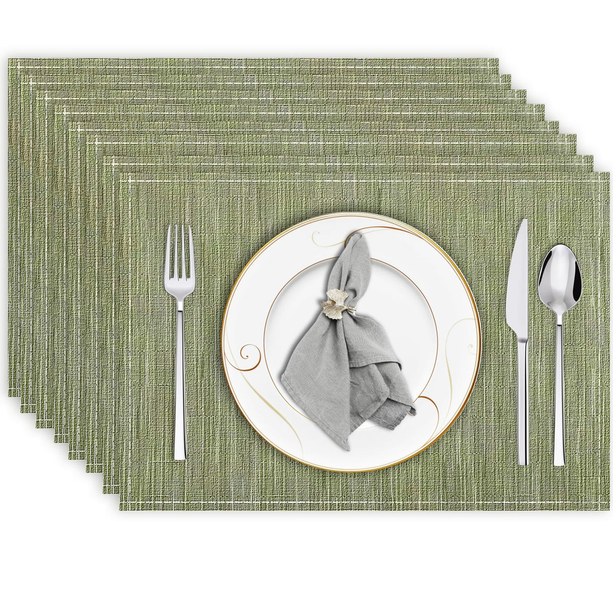 Niviy Placemats, Placemats Set of 4 Washable Place Mats, Green 12" x 18"