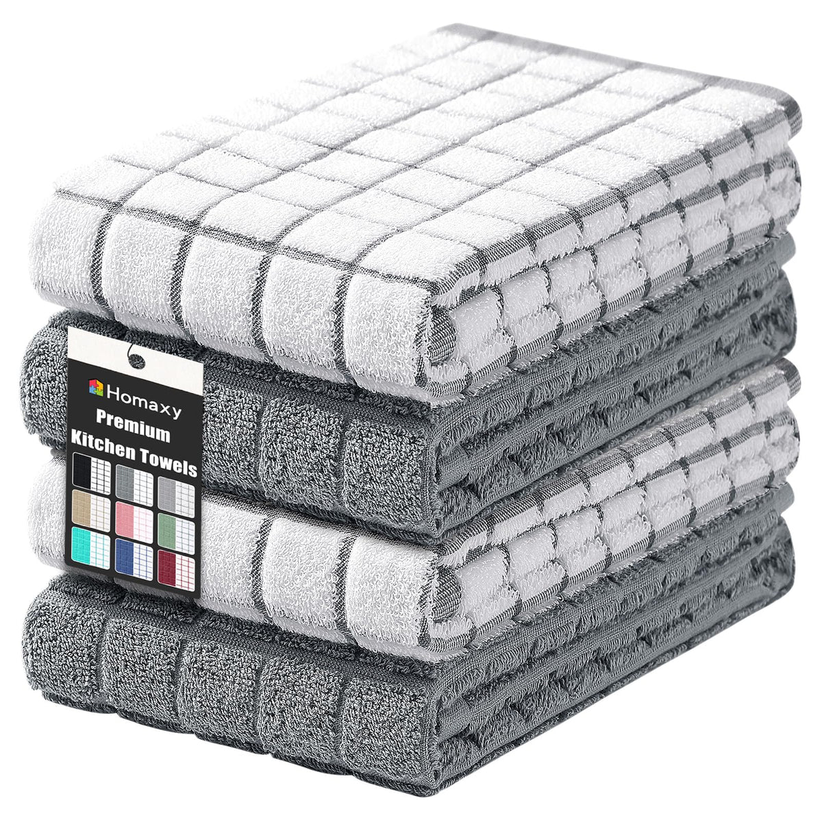 Homaxy Large Premium Cotton Kitchen Towels 16"x 28", 6 Pack, Grey