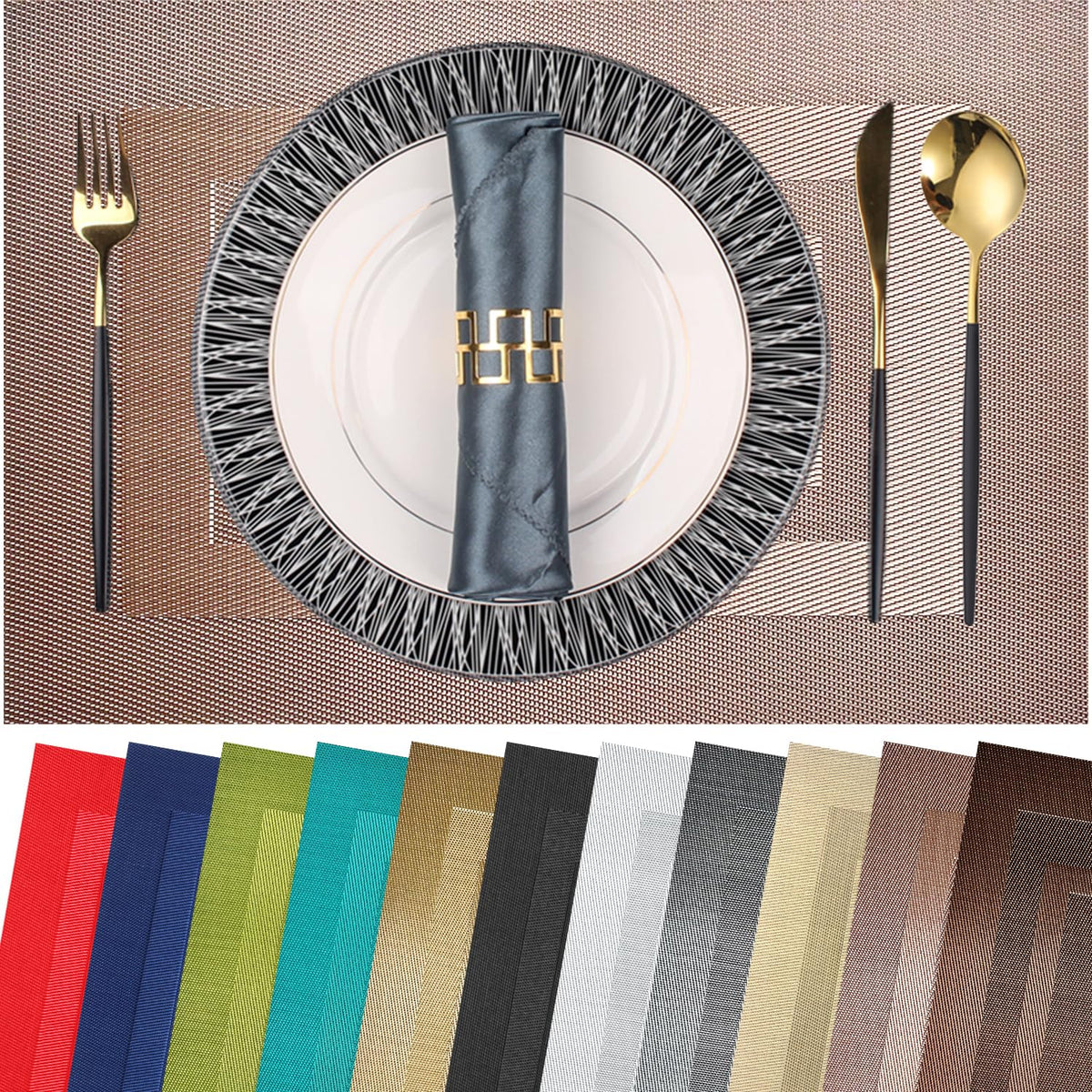 PIGCHCY Placemats,Washable Vinyl Woven Table Mats,Elegant Durable Placemats for Dining Table Set of 4 (18 x 12 inches, Navy Blue)