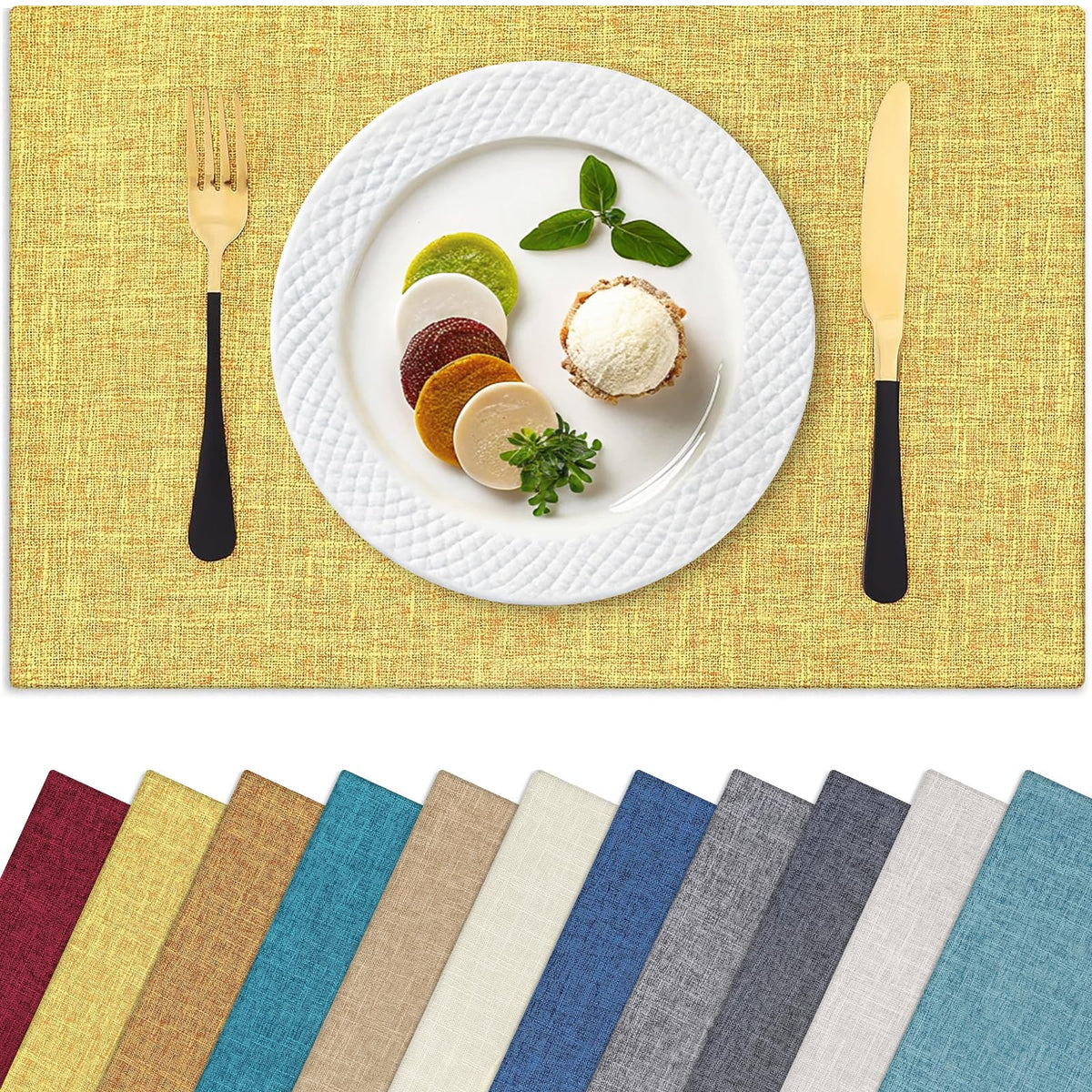 Homaxy Cloths Placemats for Dining Table Set of 6, 13" x 19", Flaxen