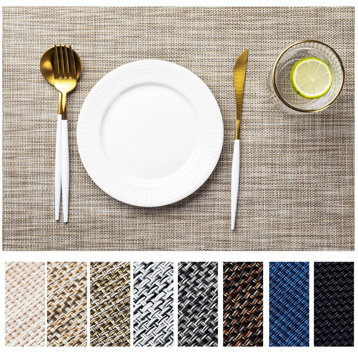 LEXMORE Placemats Set of 4 Vinyl/Plastic Woven Place Mats for Kitchen Table Indoor/Outdoor Washable Placemat Wipeable Dining Table Mats(Navy Blue)