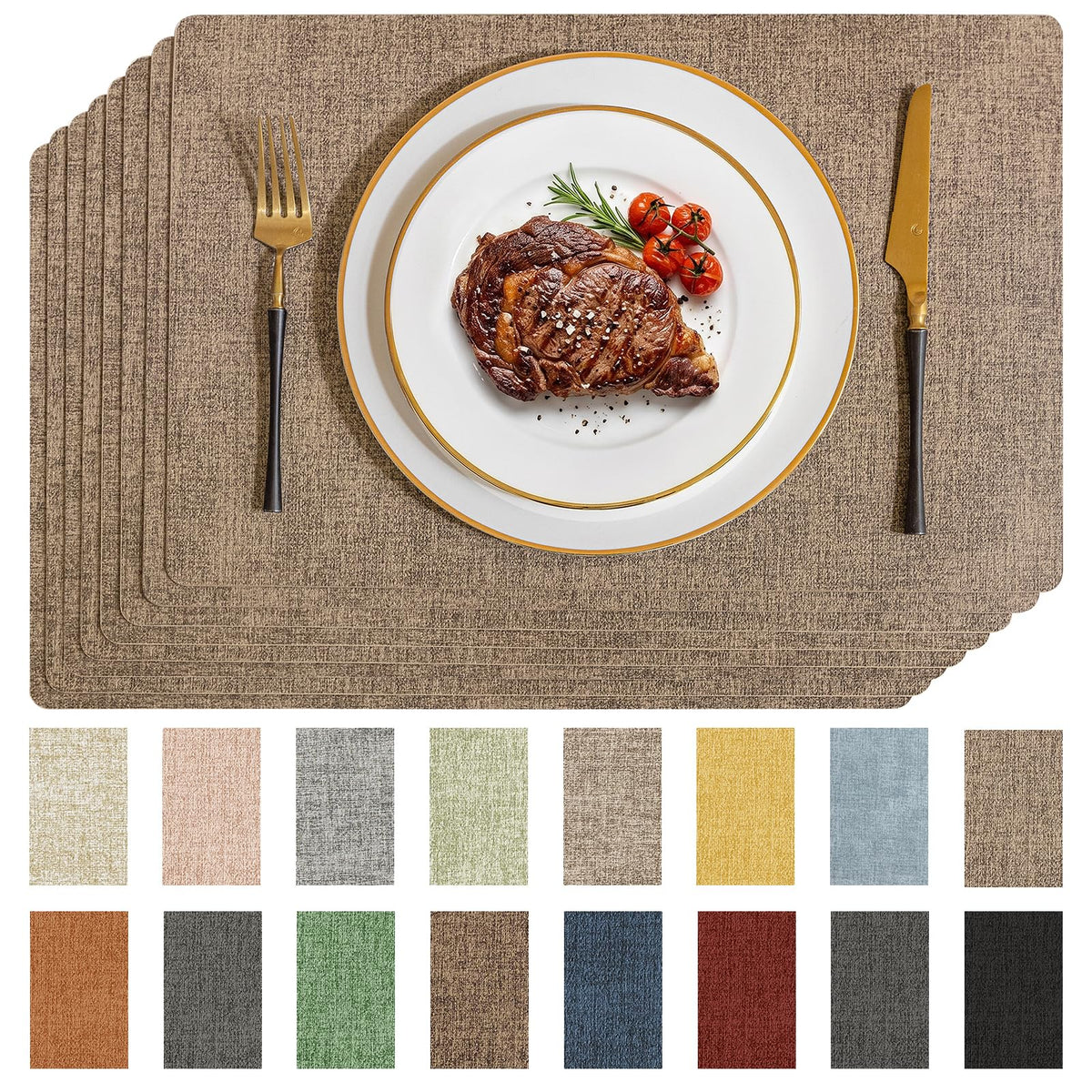Romanstile Faux Leather Vinyl Placemats Set of 6, Beige