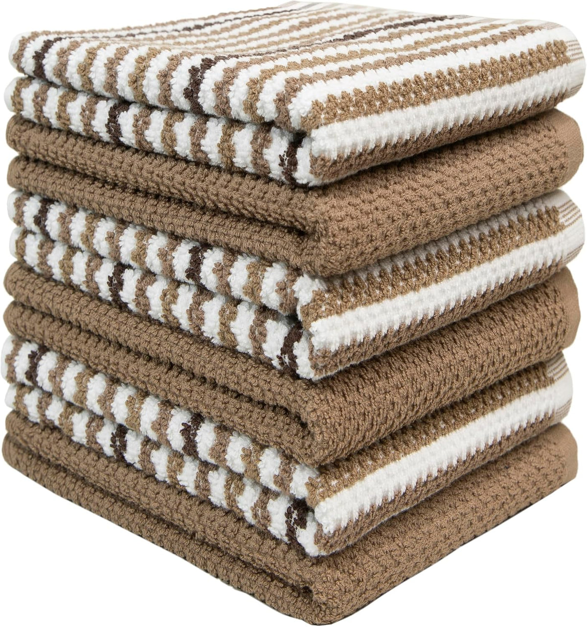 Bumble Kitchen Towels 6 Pack 100% Cotton 16"x26" - Tan Wide Stripe