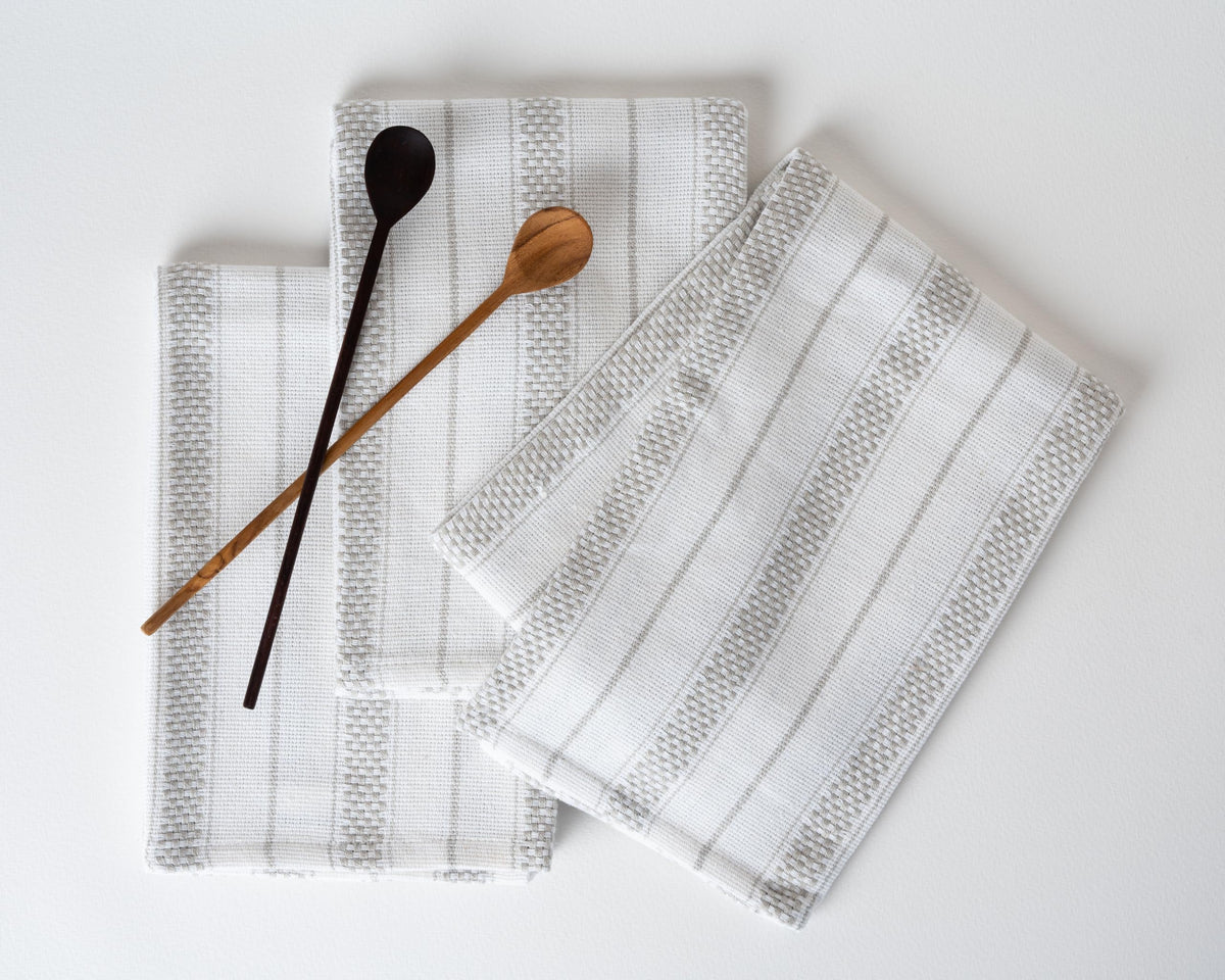 Kitchen Towels Set – Pack of 6 (20’’ x 30’’) Extra Large Premium Cotton Dish Towels for Kitchen – Chain Stripe Towels – Absorbent – 100% Cotton – with Hanging Loop – Beige