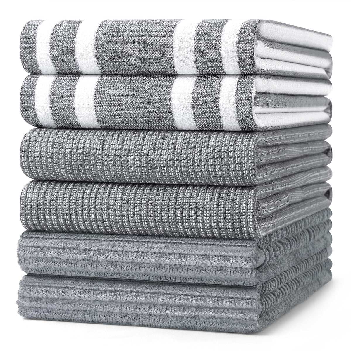 Homaxy Cotton 380 GSM Premium Kitchen Towels, 18"x 28", 6 Pack, Khaki