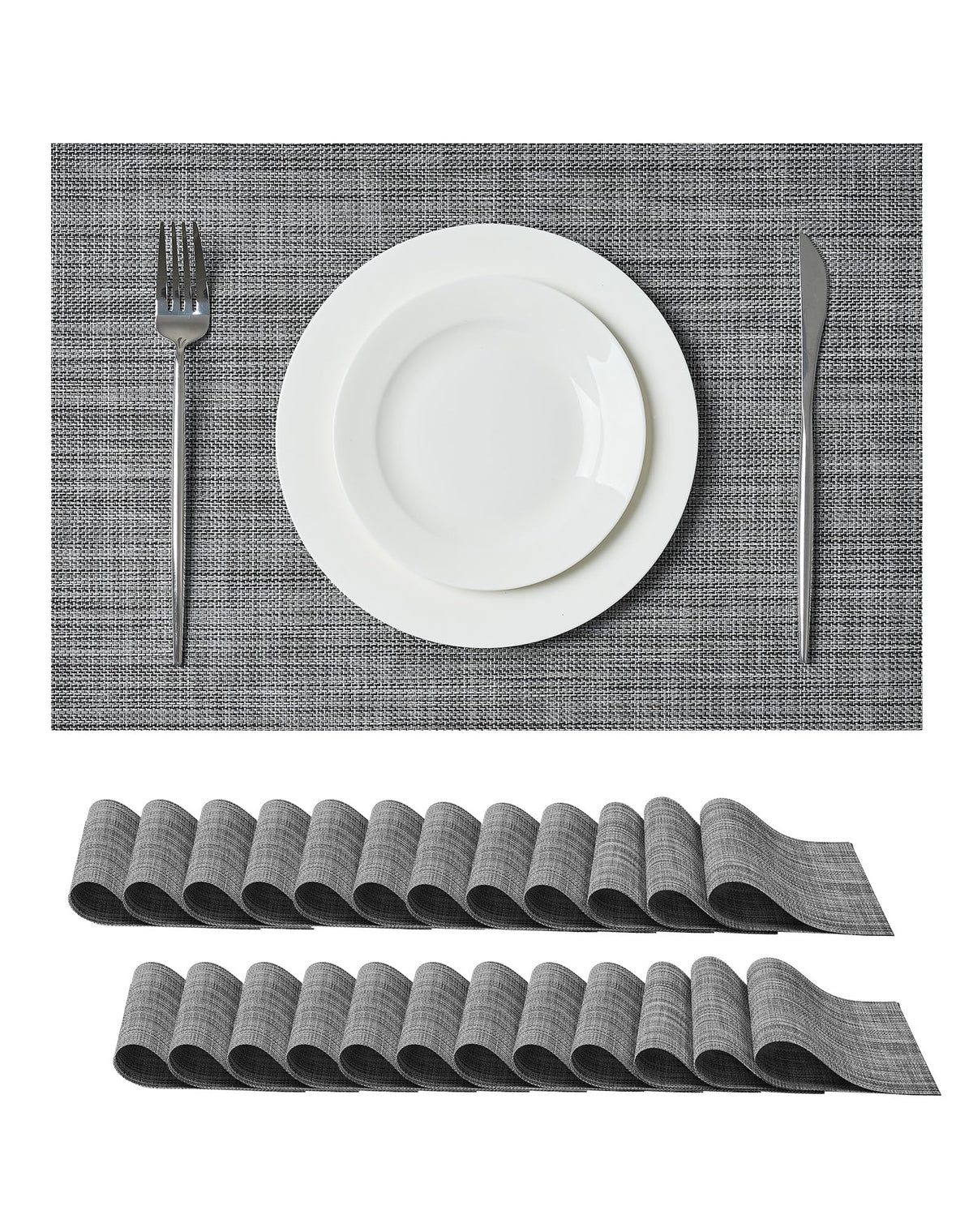 Beige Placemats Set of 6 - Heat-Resistant, Non-Slip Table Mats, Washable Woven Vinyl for Indoor & Outdoor Dining