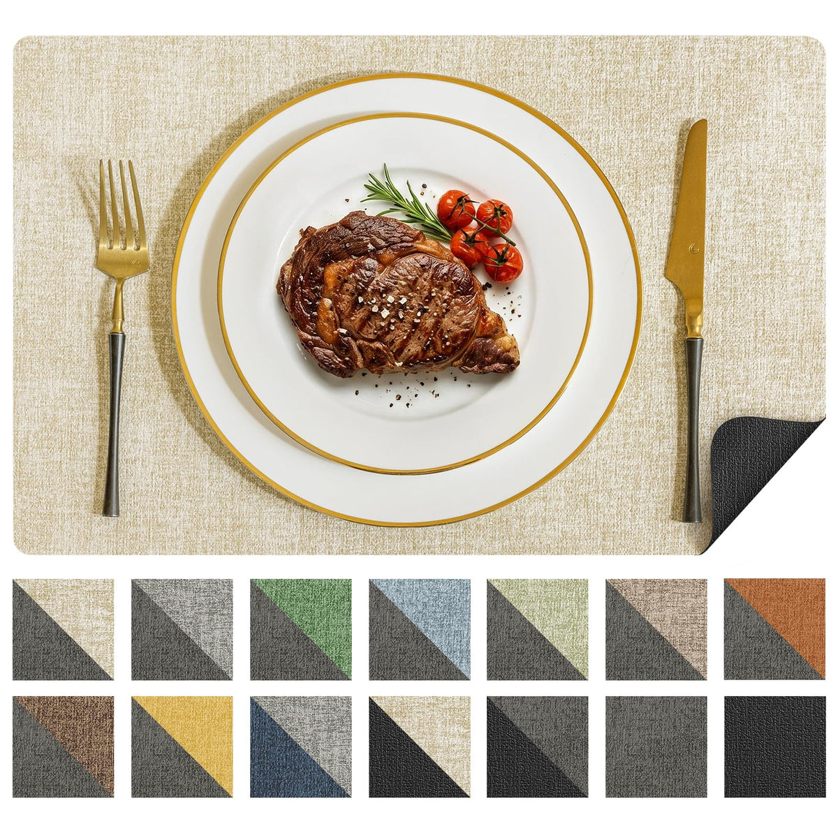 Romanstile Placemats Set of 6, Reversible Faux Leather Wipeable Table Mats