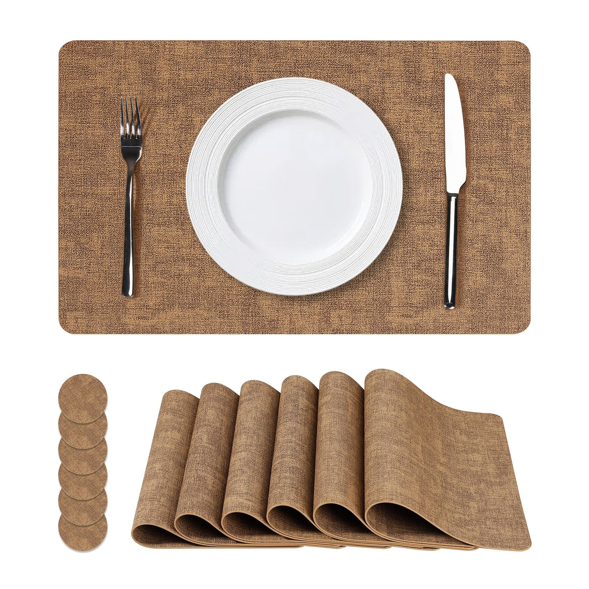 NCUE Vinyl Placemats Set of 6, 17"x12" Wipeable Place Mats with Coasters