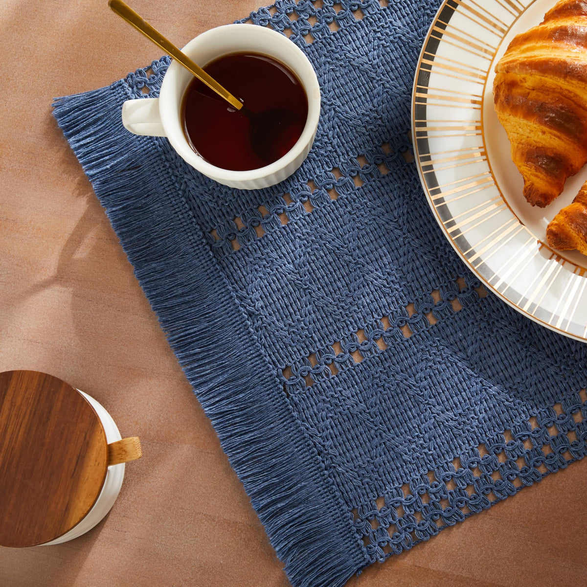 ZeeMart Macrame Style Boho Placemats Set of 4, Olive 12x20 Inch