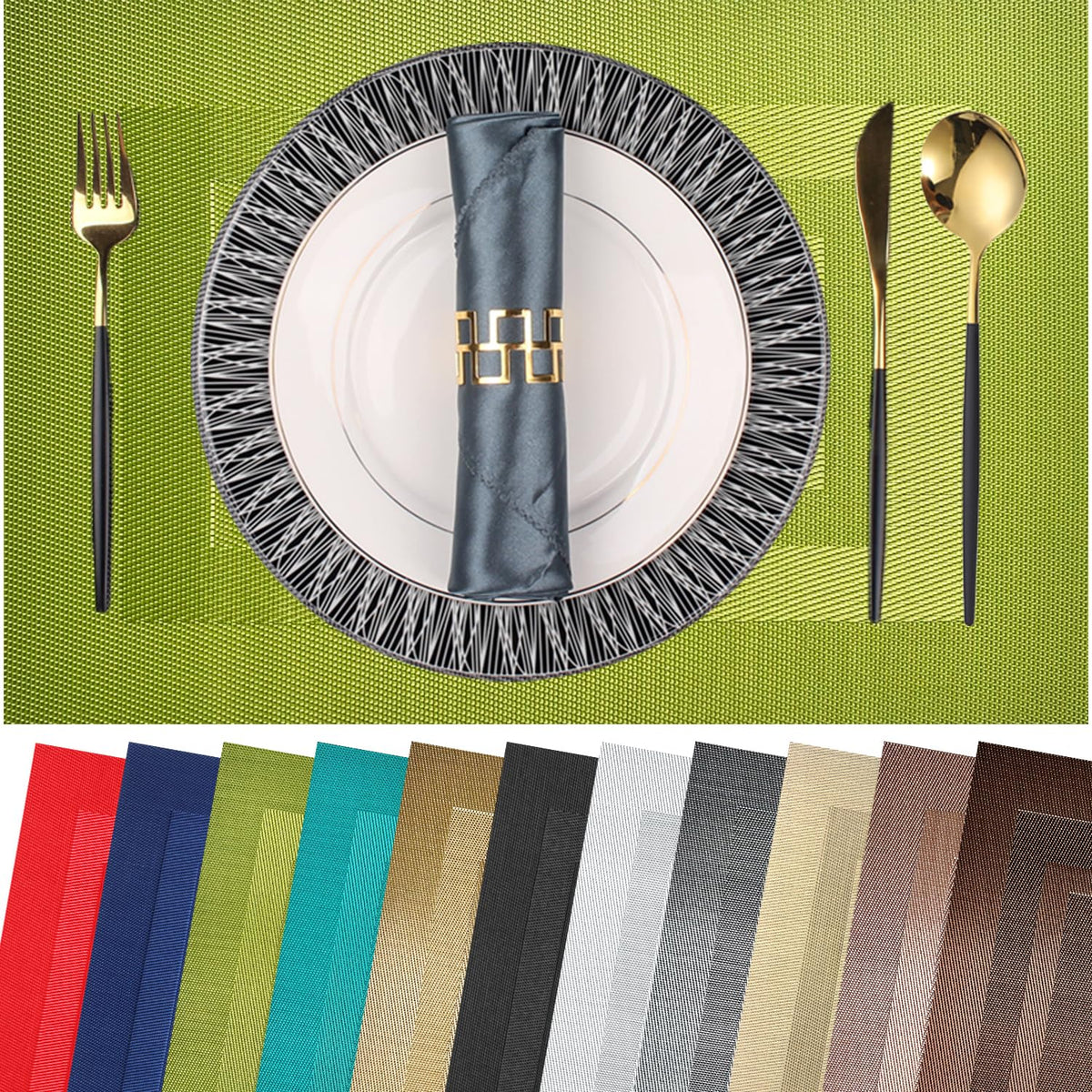 PIGCHCY Placemats,Washable Vinyl Woven Table Mats,Elegant Durable Placemats for Dining Table Set of 4 (18 x 12 inches, Navy Blue)