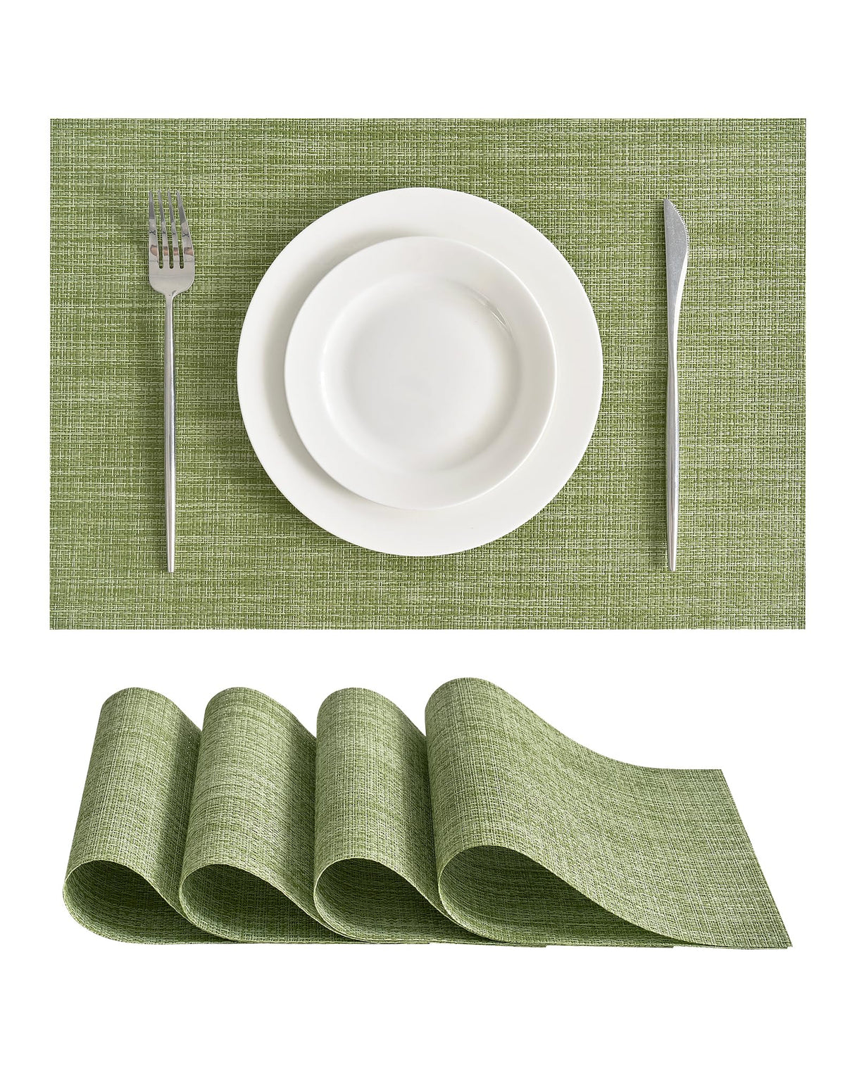 Beige White Placemats Set of 4 - Heat Resistant Non-Slip Place mats for Dining Table, Washable Durable PVC Vinyl Woven Table Mats(Beige White, 4)