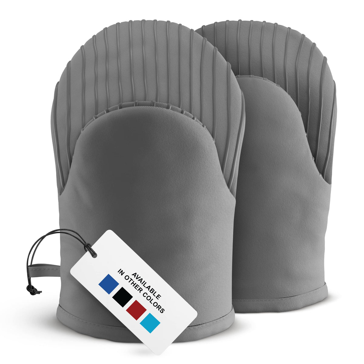 Silicone Mini Oven Mitts - Black Set of 2 - Heat Resistant to 536 F / 280 C Kitchen Gloves Professional Grade Pot Holders for Cooking Baking
