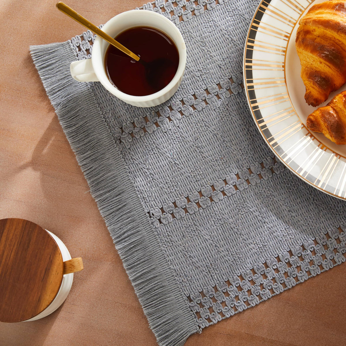 ZeeMart Macrame Style Boho Placemats Set of 4, Olive 12x20 Inch