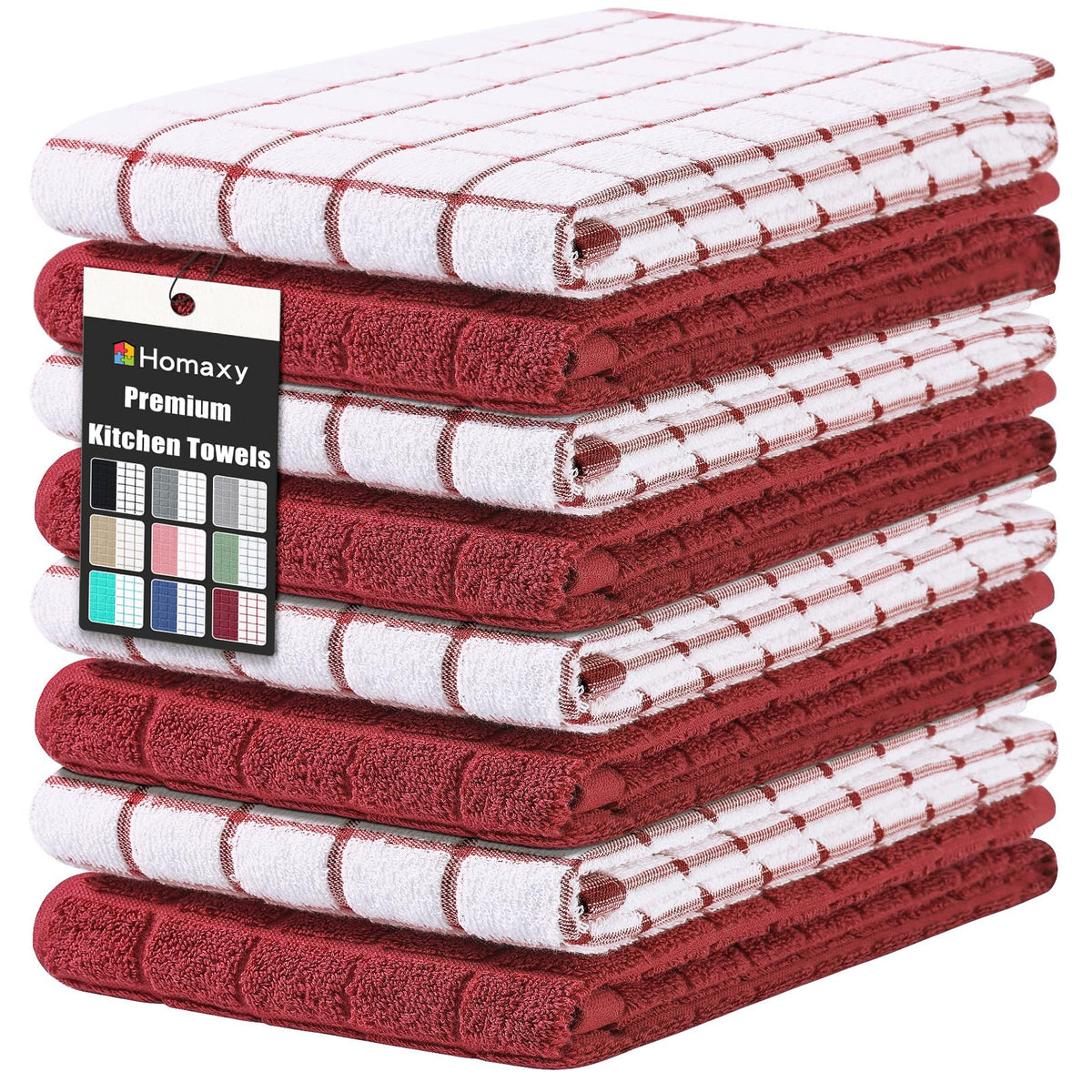 Homaxy Large Premium Cotton Kitchen Towels 16"x 28", 6 Pack, Grey