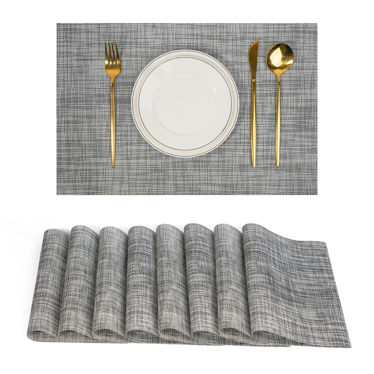 Placemats Set of 8，Non-Slip PVC Weave Table Mats Easy to Clean，Heat Resistant Place Mats for Kitchen Dining Table Decoration Indoor Outdoor，Beige