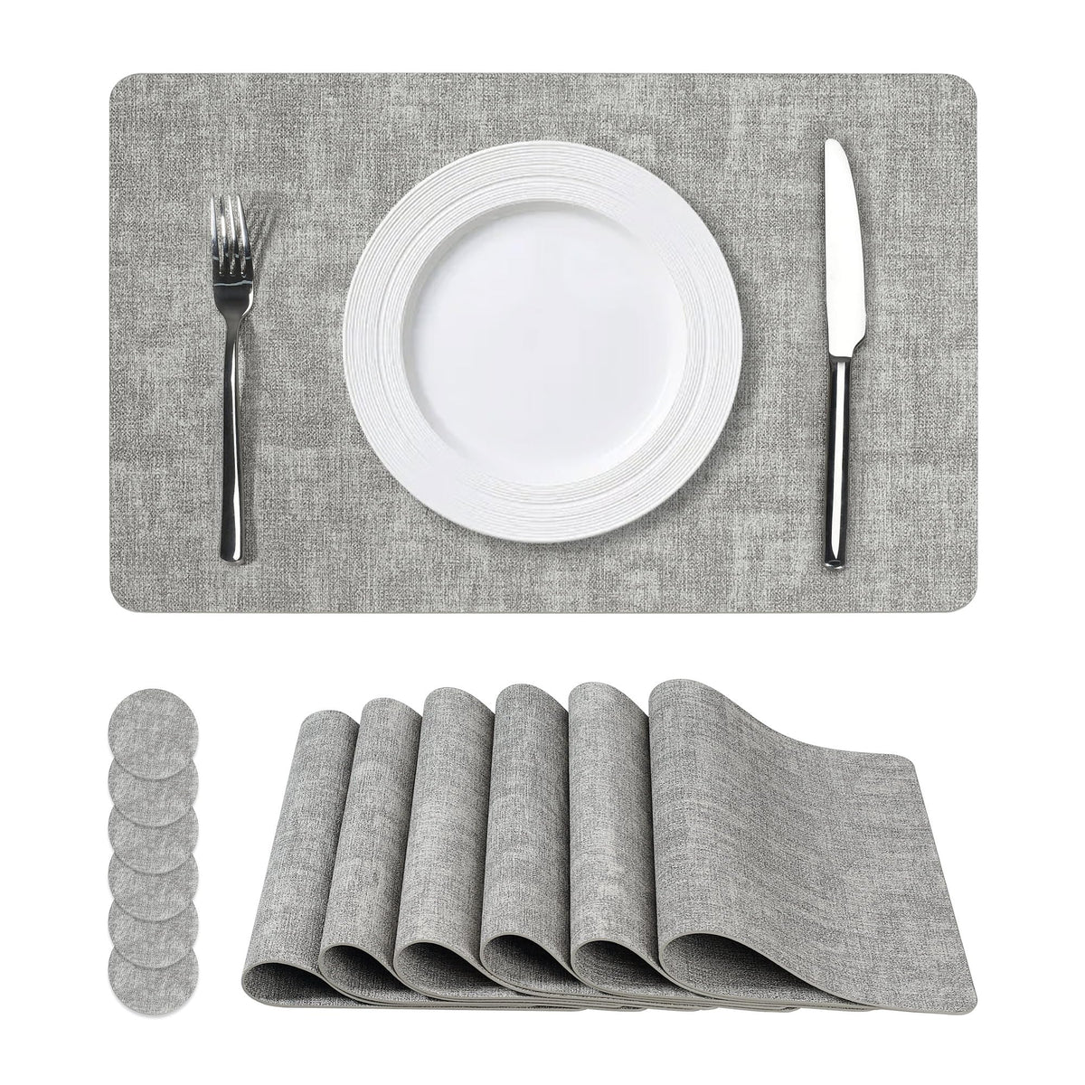 NCUE Vinyl Placemats Set of 6, 17"x12" Wipeable Place Mats with Coasters
