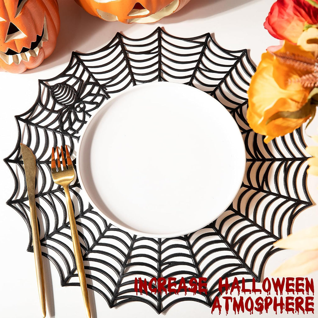 6 Pcs Halloween Spider Web Placemats, 15" Non Slip Halloween Table Mats